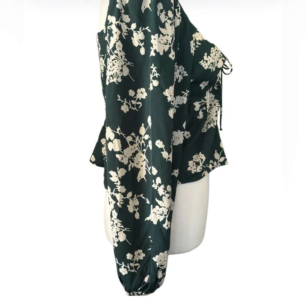 Abercrombie & Fitch Dark Green Floral Square-Neck Peplum Blouse